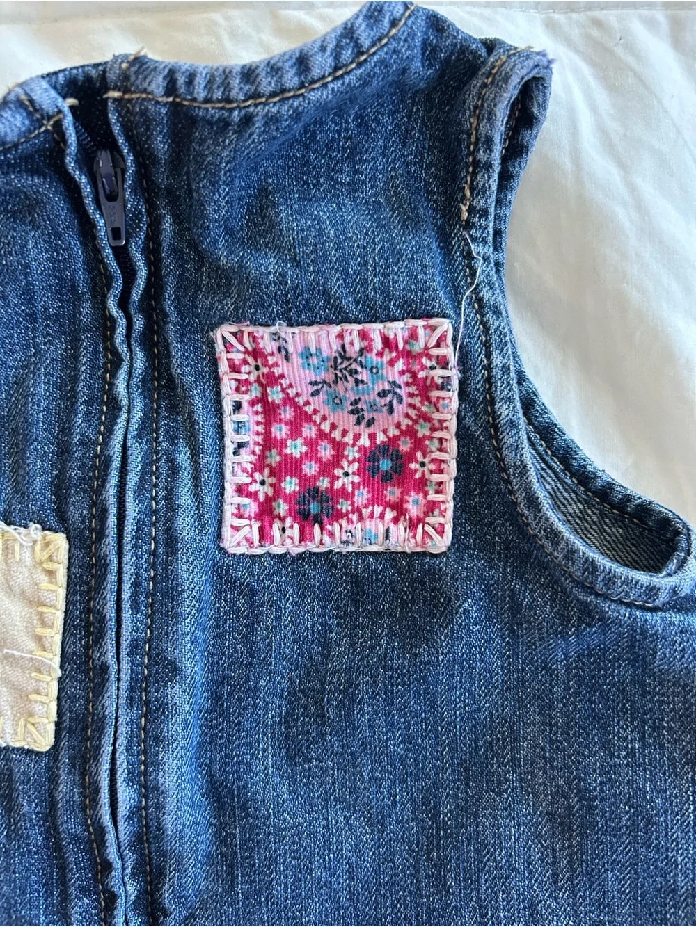 Vintage GAP Toddler Denim Dress with Pink Embroidered Patches